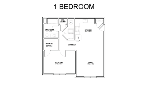 Floor plan for 1 bed, 1 bath, 475 sqft